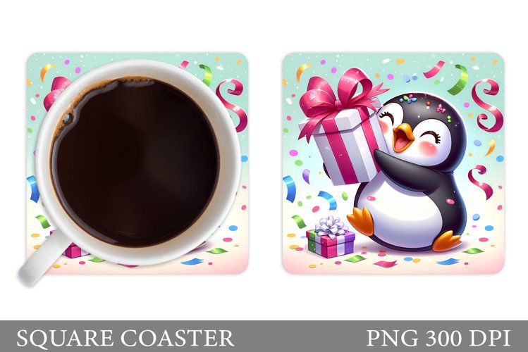 Cute Penguin Coaster Design. Christmas Coaster Sublimation example image 1