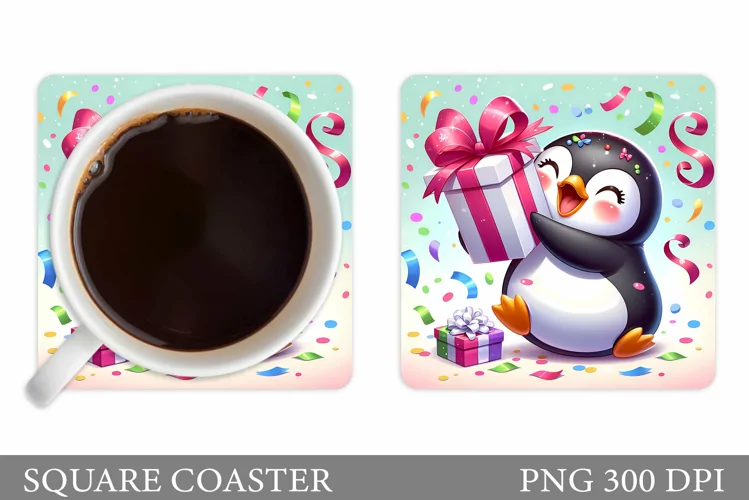 Cute Penguin Coaster Design. Christmas Coaster Sublimation