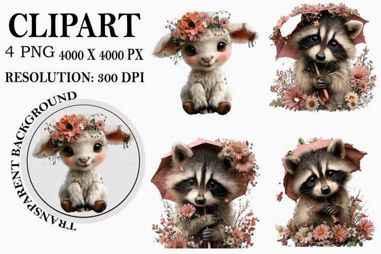 Whimsical Spring Animals Clipart Watercolor PNG