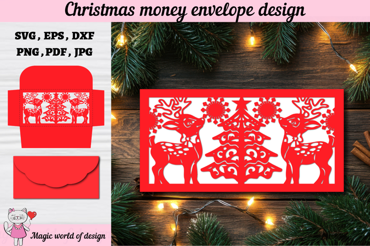 Christmas deer Money Envelope svg, Papercut Gift Card
