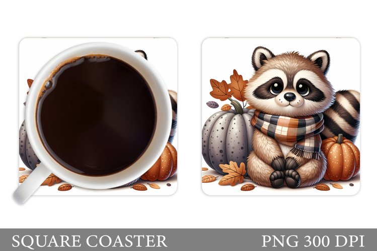 Fall Raccoon Coaster. Fall Coaster Sublimation example image 1