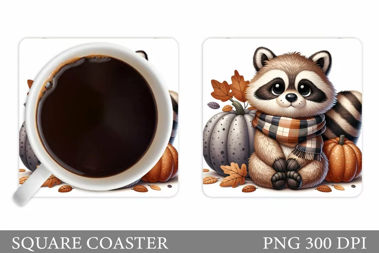 Fall Raccoon Coaster. Fall Coaster Sublimation