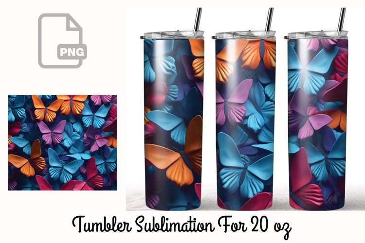 3D Butterfly 20 oz Tumbler Wrap Sublimation