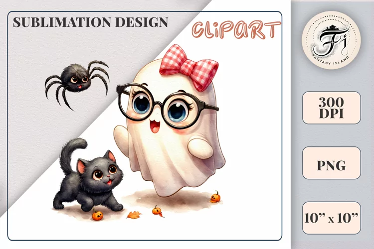 Watercolor Halloween Cute Ghost | Png | Sublimation Clipart