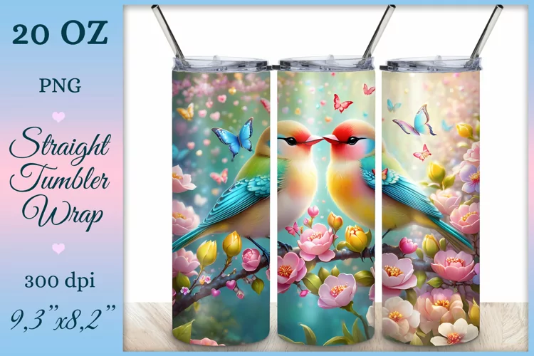 Sublimation Design, Love and Birds, Tumbler Wrap, Fantasy