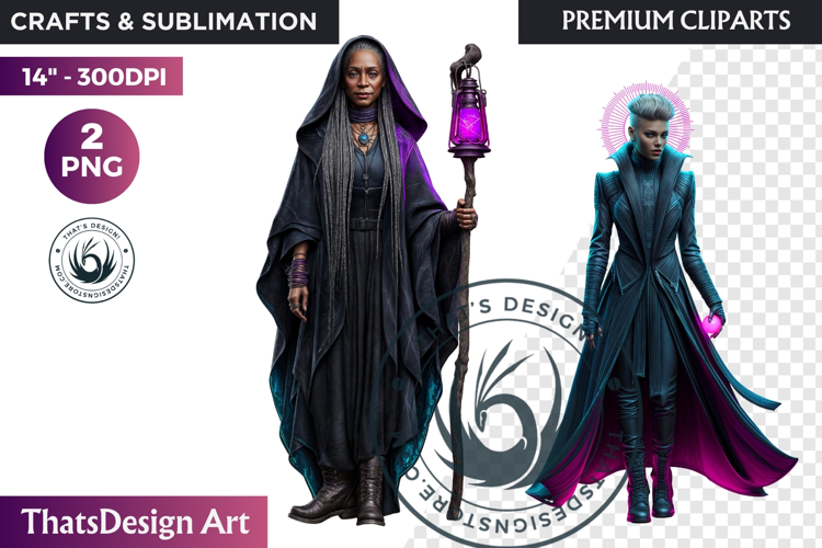 Urban Neon Witch Sublimation Graphics, Cyberpunk PNG