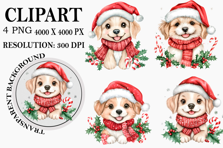 Whimsical Christmas Peeking Dog Clipart Watercolor PNG