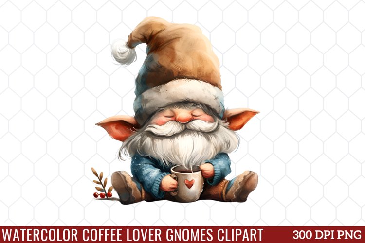 Watercolor Coffee Lover Gnomes Clipart