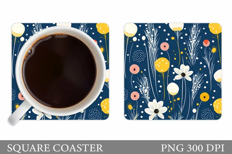 Flowers Coaster Sublimation. Square Coaster Flowers Design