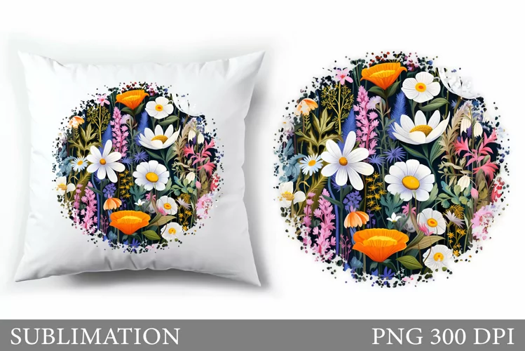 Wildflowers Pillow Sublimation. Flowers Sublimation