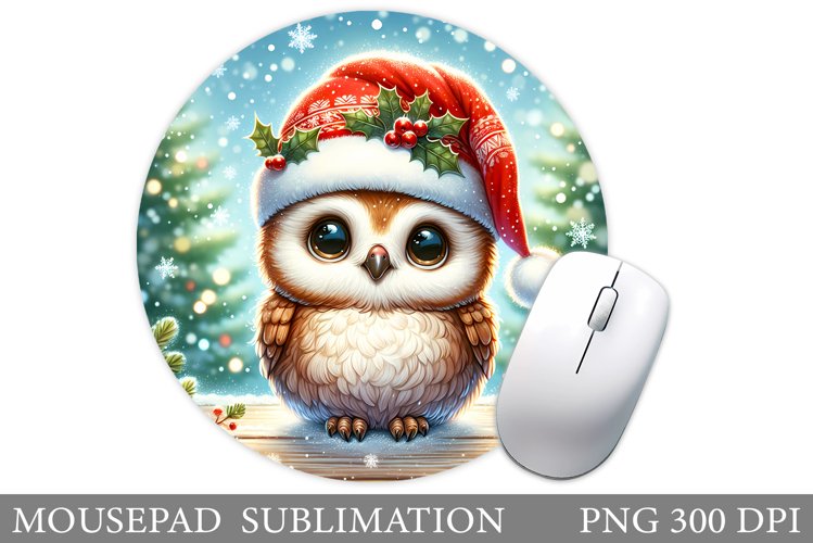 Cute Owl Mouse Pad. Christmas Mouse Pad Design example image 1