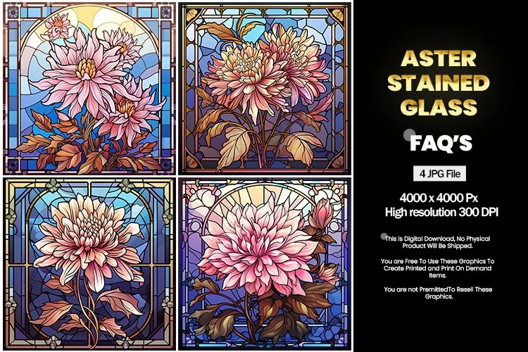 Stained Glass Aster Square Coaster - 04 Variations