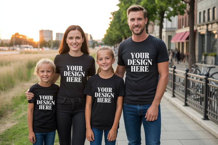 Bella Canvas 3001 Family Group Mockup | Matching T-Shirt Fla example image 1