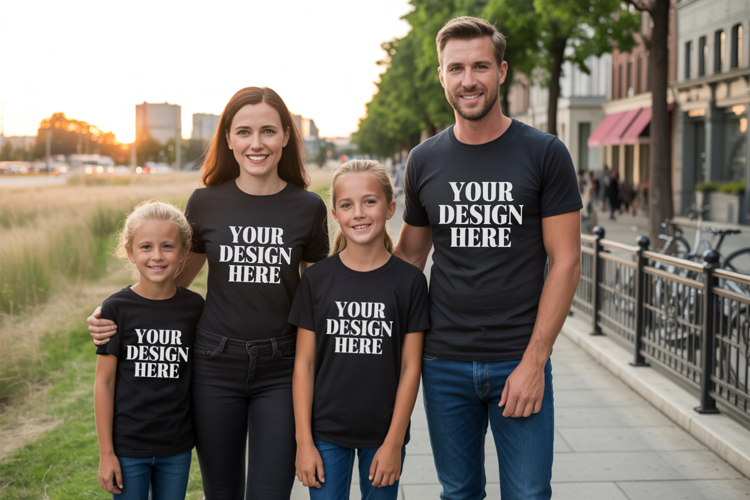 Bella Canvas 3001 Family Group Mockup | Matching T-Shirt Fla