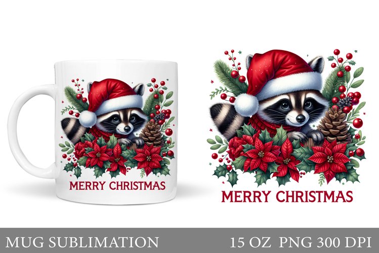 Christmas Raccoon Mug Design. Christmas Mug Sublimation