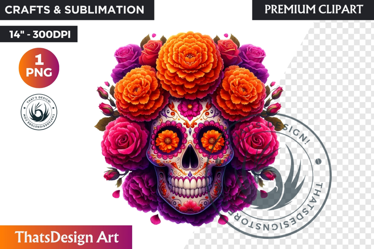 Floral Sugar Skull Day of the Dead Clipart, dia de muertos