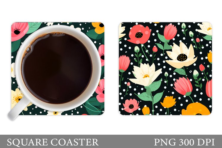 Flowers Coaster Sublimation. Square Coaster Flowers Design
