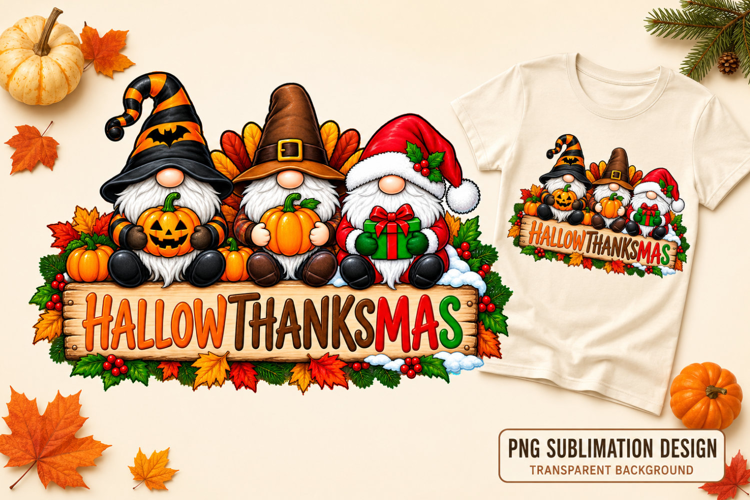 Hallowthanksmas Gnomes PNG, Halloween Thanksgiving Christmas