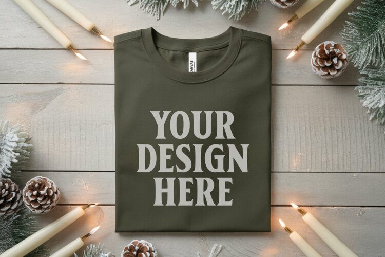 Christmas Bella Canvas 3001 Forest Green Folded Tshirt Mocku example image 1