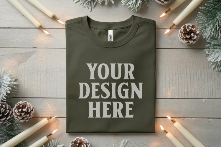 Christmas Bella Canvas 3001 Forest Green Folded Tshirt Mocku