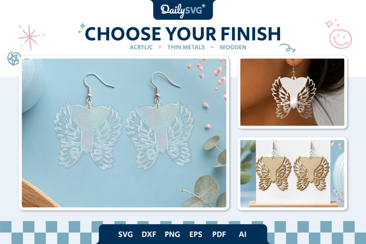 Angel Wing Heart Earrings Laser Cut SVG