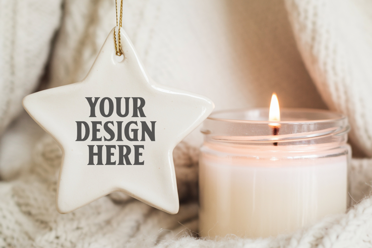 Christmas Star Ceramic Ornaments Mockup | Holiday Star Ornam