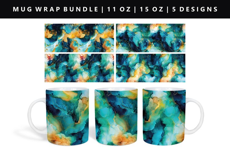 Alcohol Ink 11oz, 15oz Mug Sublimation | Mug Wrap PNG example image 1