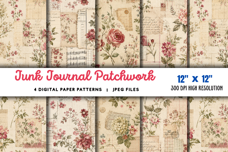 Junk Journal Patchwork Papers JPG