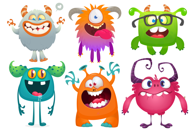 Funny cartoon monsters set with different face expressions