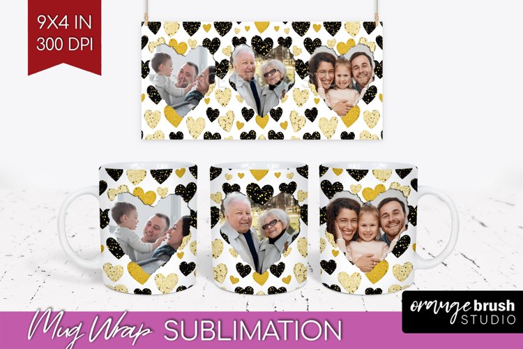 Valentines Day Photo Mug Wrap PNG - Heart Picture Frame Mug