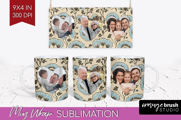 Flowers Photo Mug Wrap PNG - Vintage Floral Picture Frame