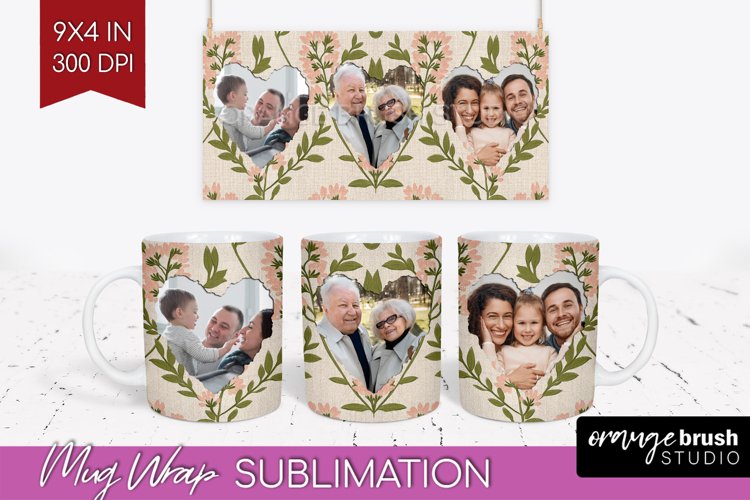 Flowers Photo Mug Wrap PNG - Vintage Floral Picture Frame