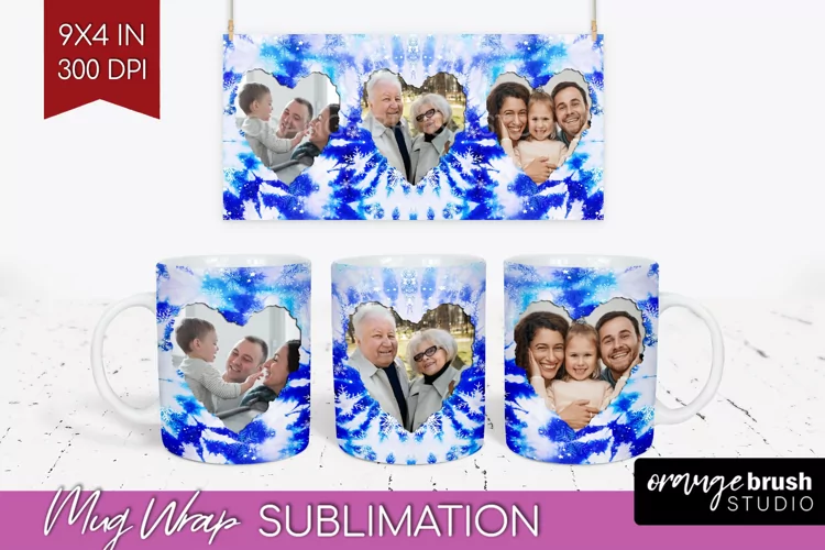 Winter Photo Frame Mug Wrap - Tie Dye Mug Sublimation