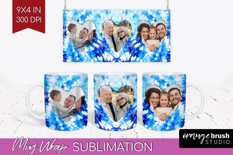 Winter Photo Frame Mug Wrap - Tie Dye Mug Sublimation example image 1