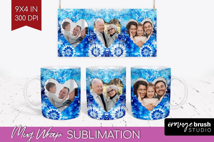 Winter Photo Frame Mug Wrap - Tie Dye Mug Sublimation example image 1