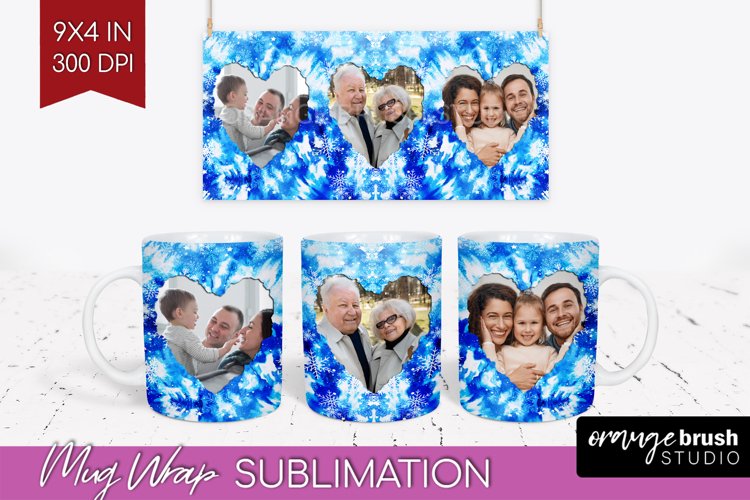 Winter Photo Frame Mug Wrap - Tie Dye Mug Sublimation example image 1