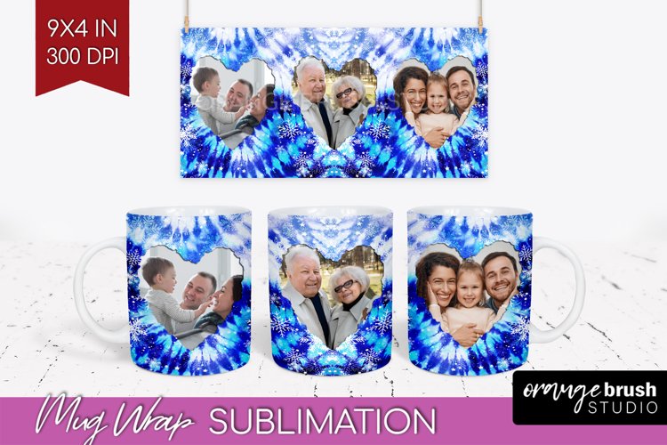 Winter Photo Frame Mug Wrap - Tie Dye Mug Sublimation example image 1