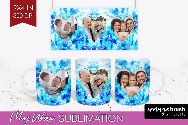 Winter Photo Frame Mug Wrap - Tie Dye Mug Sublimation example image 1