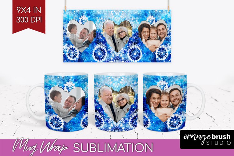 Winter Photo Frame Mug Wrap - Tie Dye Mug Sublimation example image 1