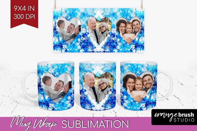 Winter Photo Frame Mug Wrap - Tie Dye Mug Sublimation example image 1