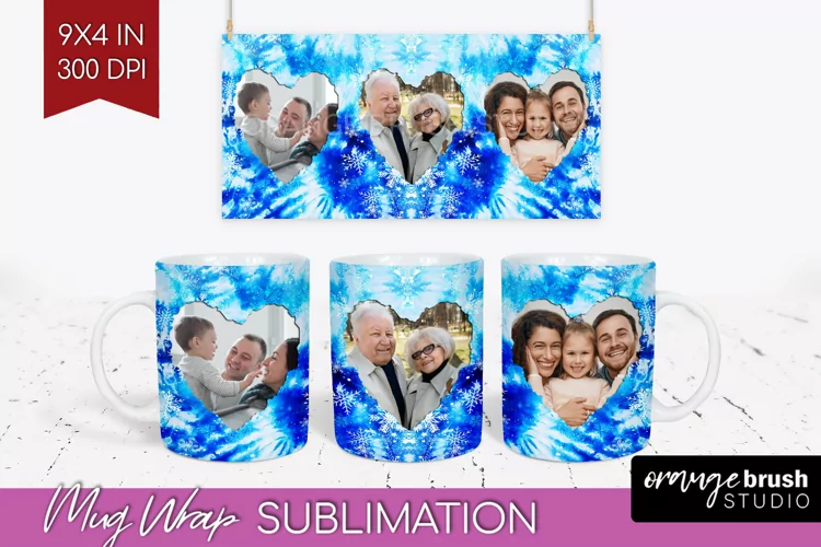 Winter Photo Frame Mug Wrap - Tie Dye Mug Sublimation