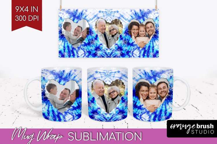 Winter Photo Frame Mug Wrap - Tie Dye Mug Sublimation example image 1