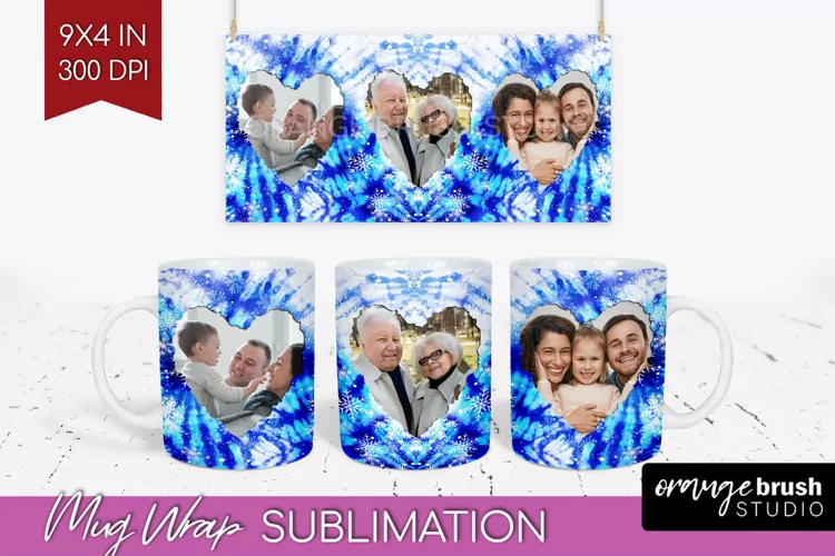 Winter Photo Frame Mug Wrap - Tie Dye Mug Sublimation