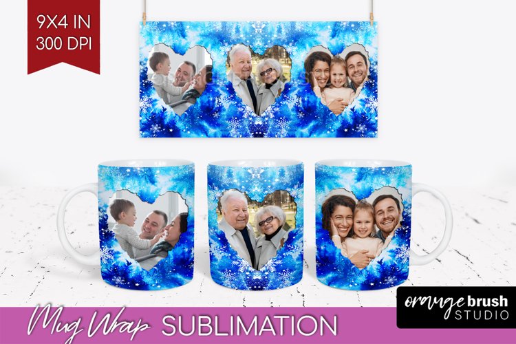 Winter Photo Frame Mug Wrap - Tie Dye Mug Sublimation example image 1