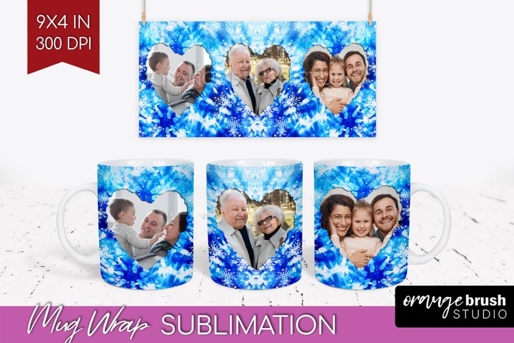 Winter Photo Frame Mug Wrap - Tie Dye Mug Sublimation example image 1