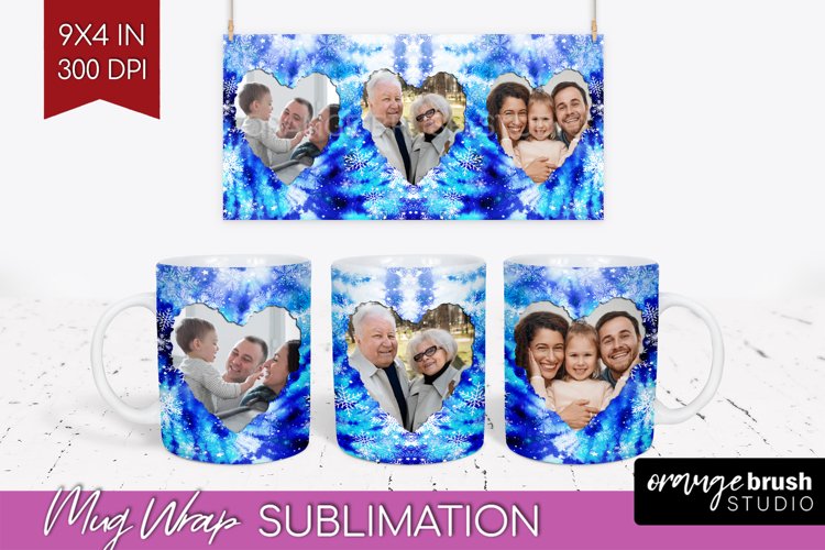 Winter Photo Frame Mug Wrap - Tie Dye Mug Sublimation example image 1