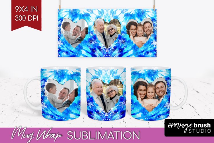 Winter Photo Frame Mug Wrap - Tie Dye Mug Sublimation example image 1