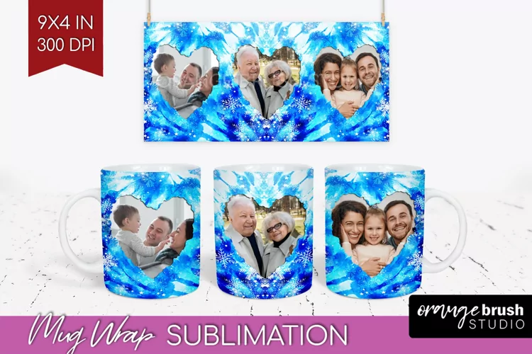 Winter Photo Frame Mug Wrap - Tie Dye Mug Sublimation