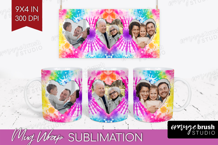 Tie Dye Photo Mug Wrap PNG - Rainbow Picture Frame Mug
