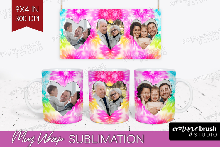 Tie Dye Photo Mug Wrap PNG - Rainbow Picture Frame Mug